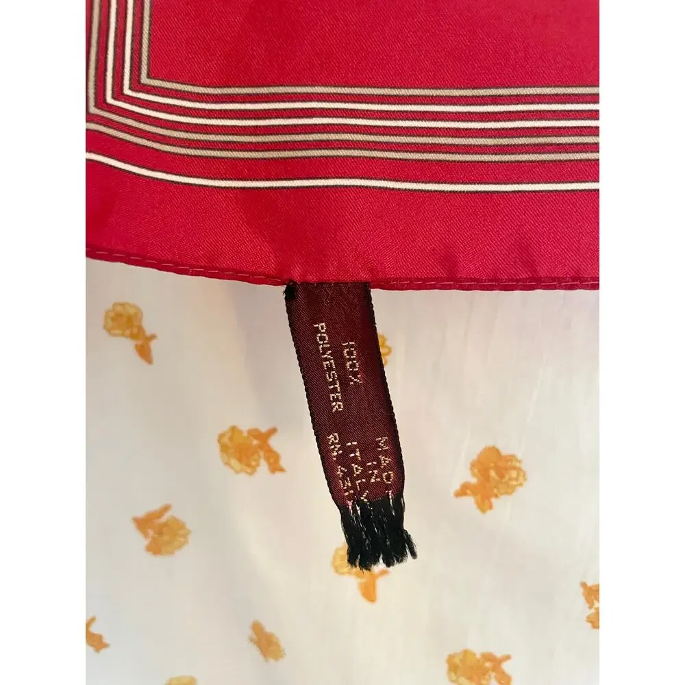 Vintage 1980s Italian Red Floral Mini Scarf 13.5”